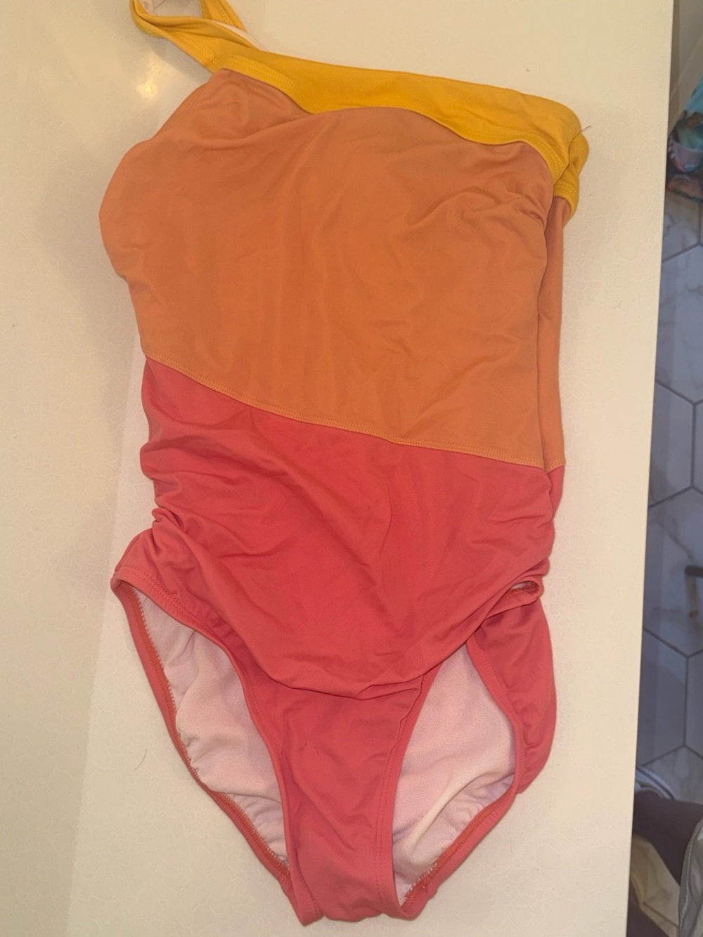 Colorblock Kids One-Piece Swimsuit in Yellow, Peach & Coral